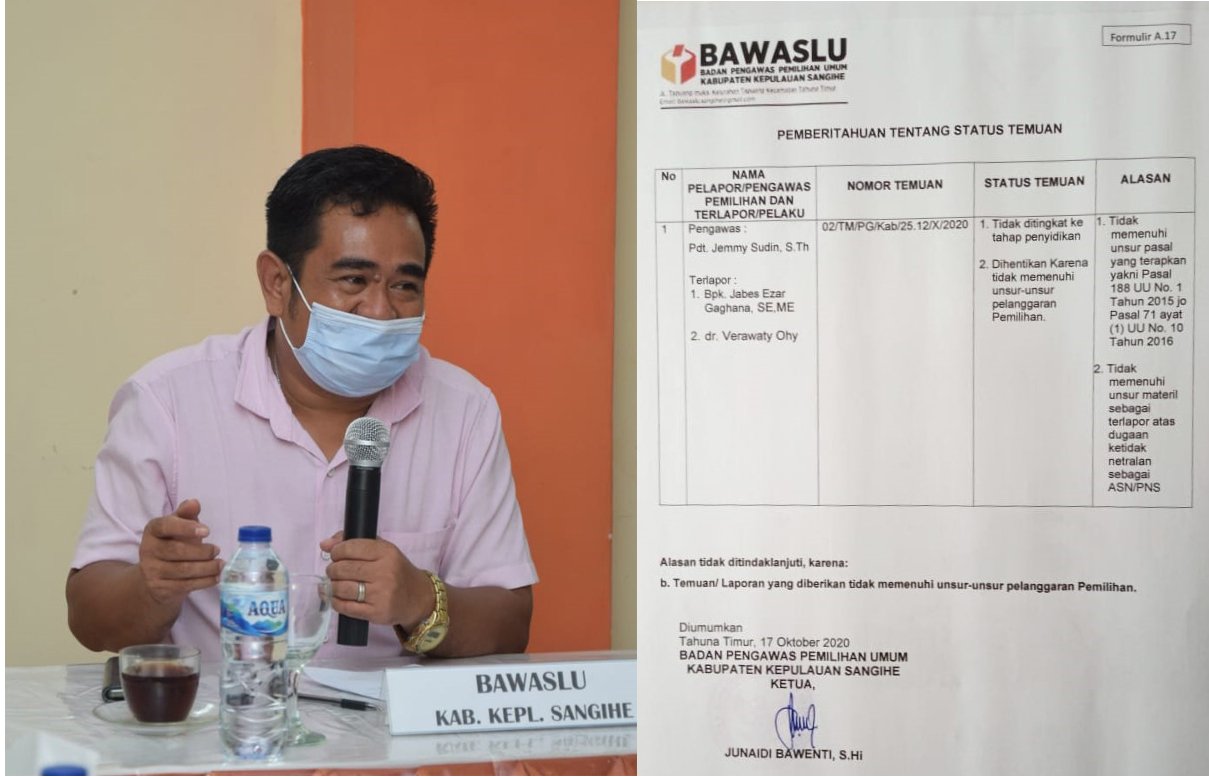 Junaidi Bawenti, Surat Pemberitahuan Tentang Status Temuan. (Foto : Lintasutara.com)