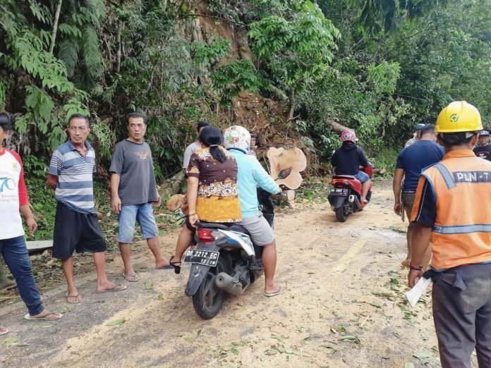 Pemerintah Kecamatan Manganitu bersama masyarakat membuka jalan Mala-Pinebentengan yang sebelumnya tertutup pohon tumbang.